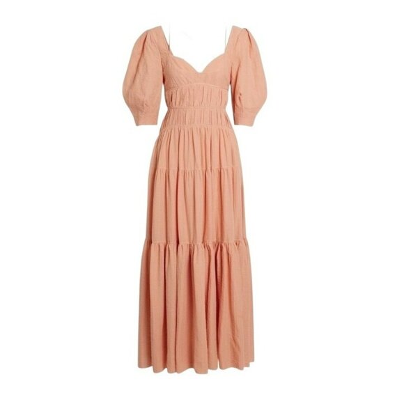 JONATHAN SIMKHAI Wilder Cotton Gauze Maxi Dress Peach Puff Sleeves Size 10 NWT - Picture 12 of 16